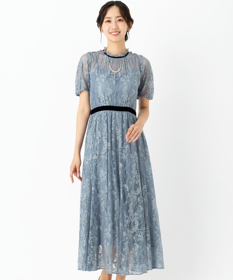 JILL STUART ジルスチュアート バイカラーレースドレス グレー系