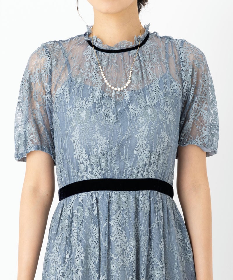 JILL STUART ジルスチュアート レース×ベルベットドレス ブルー系