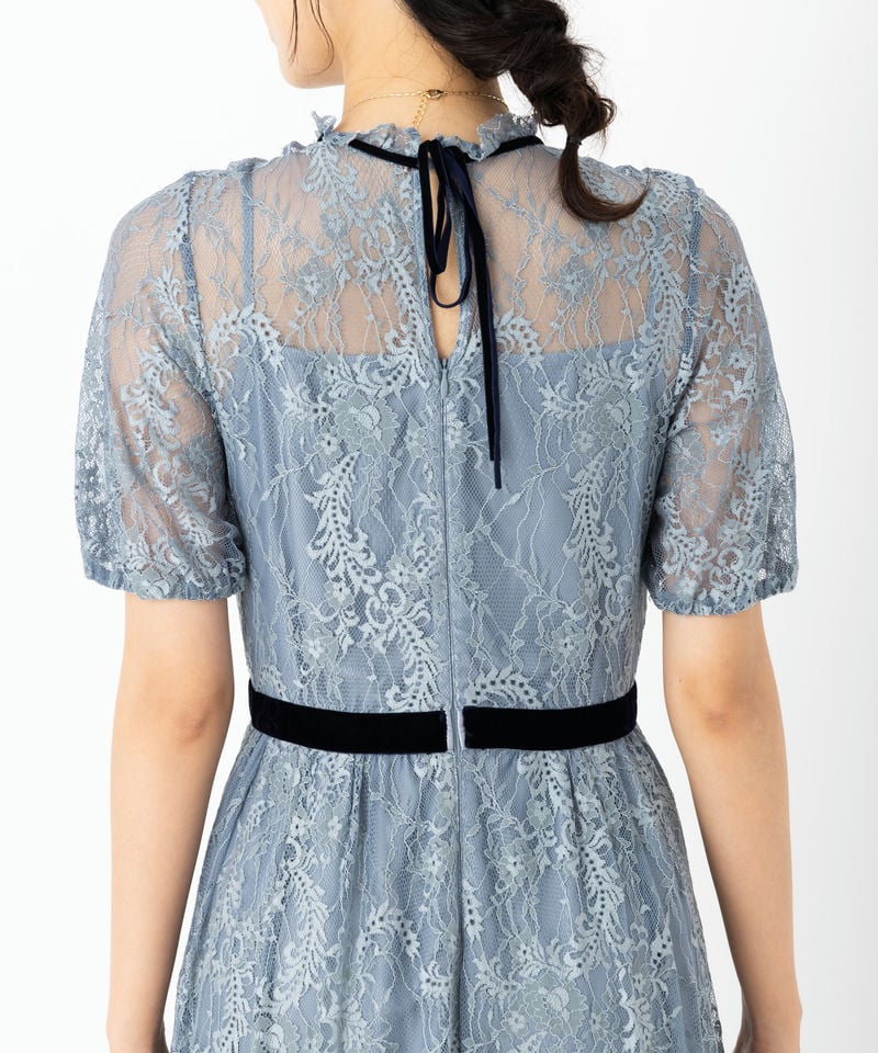 JILL STUART ジルスチュアート レース×ベルベットドレス ブルー系