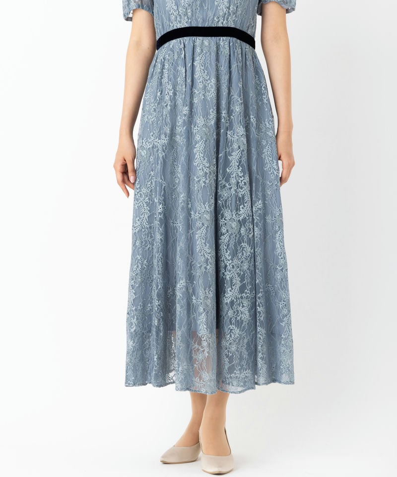 JILL STUART ジルスチュアート レース×ベルベットドレス ブルー系