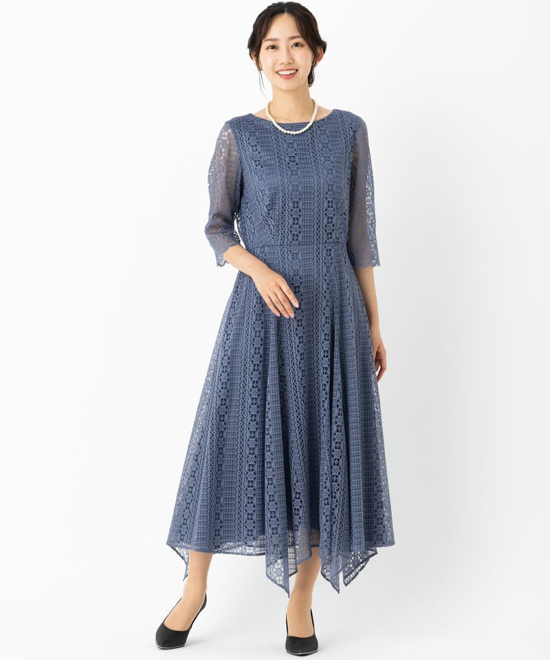 Aimer エメ ストライプレースランダムヘムドレス ブルー系 | 結婚式 Aimer エメ ストライプレースランダムヘムドレス ブルー系 | 結婚式
