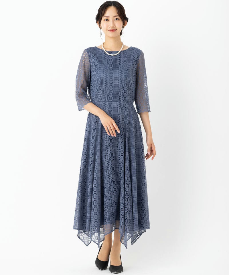 Aimer エメ ストライプレースランダムヘムドレス ブルー系 | 結婚式