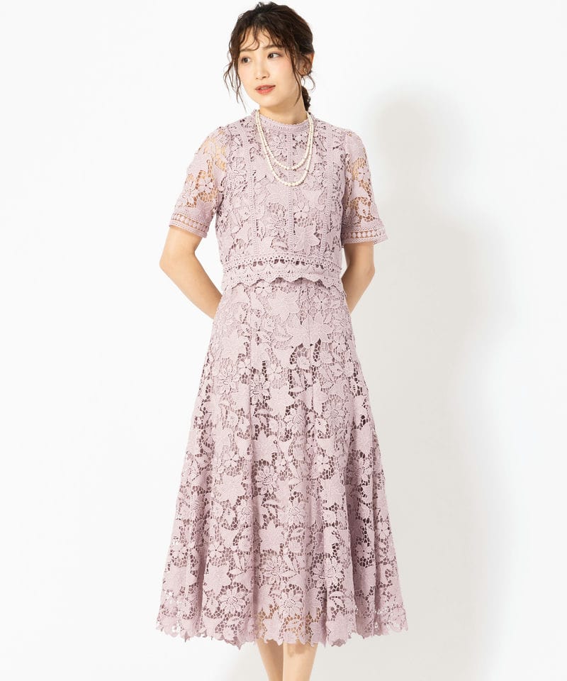 Aimer エメ グリッターレースフィット&フレアドレス ピンク系 | 結婚式