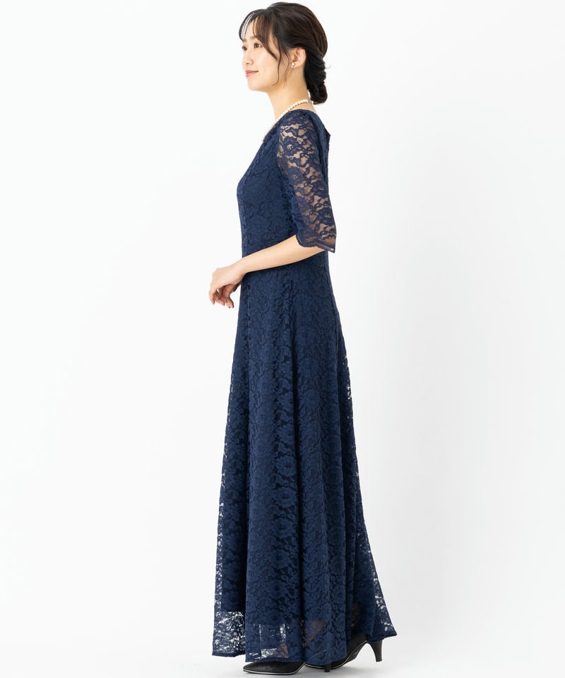 36R's GOWN ロングドレス ネイビー 2点セット　マザーズドレス Select Shop 【マザーズドレスセット】総レースロングドレス ネイビー