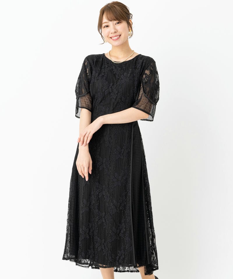 LACOUPE ラクープ 総レースパイピングドレス ブラック系 | 結婚式