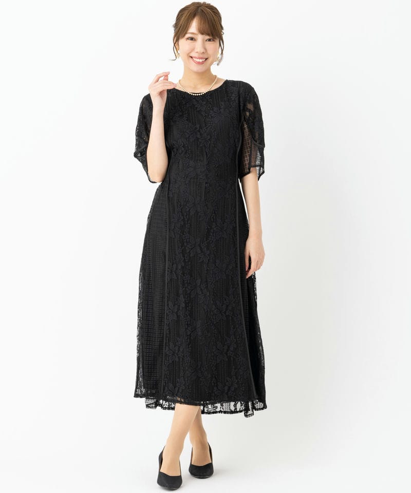 新品✨ラ・クープ LACOUPE✨総レースワンピース F4 大きいサイズ LACOUPE ラクープ 総レースパイピングドレス ブラック系 | 結婚式