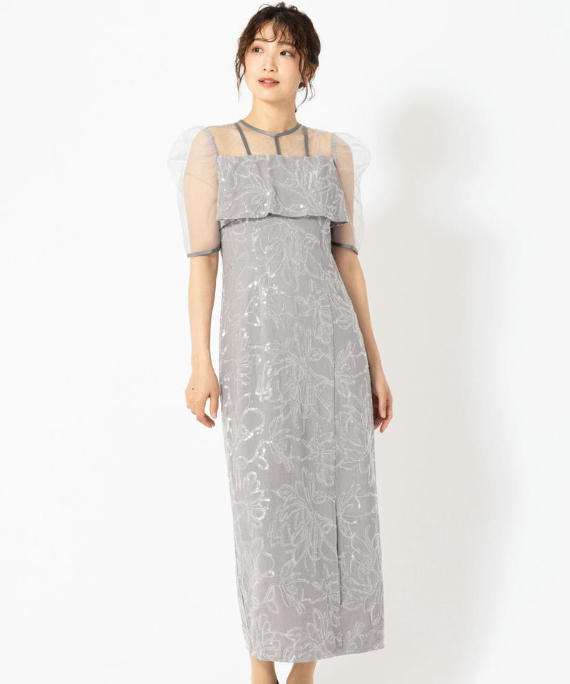 Leja レジャ ドットチュールフラワースパンコールIラインドレス グレー