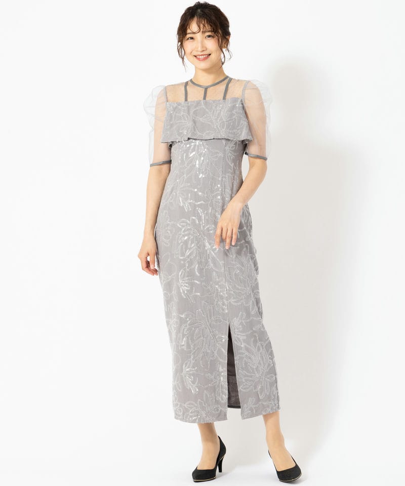 Leja レジャ ドットチュールフラワースパンコールIラインドレス グレー