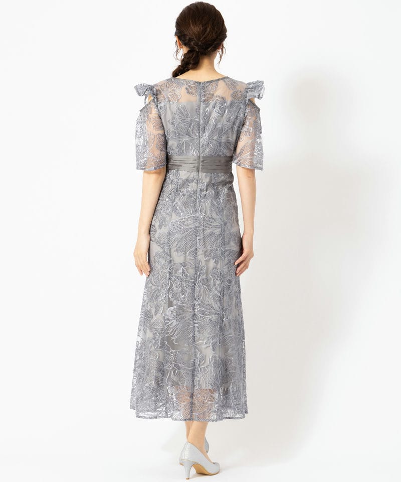 Leja レジャ フラワーレースシアーフリルマーメイドドレス ブルー系