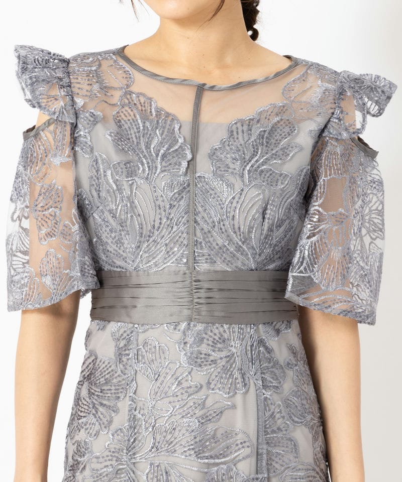 Leja レジャ フラワーレースシアーフリルマーメイドドレス ブルー系