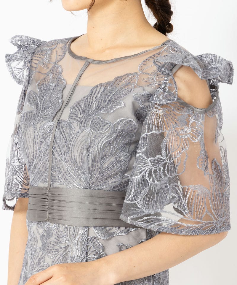 Leja レジャ フラワーレースシアーフリルマーメイドドレス ブルー系