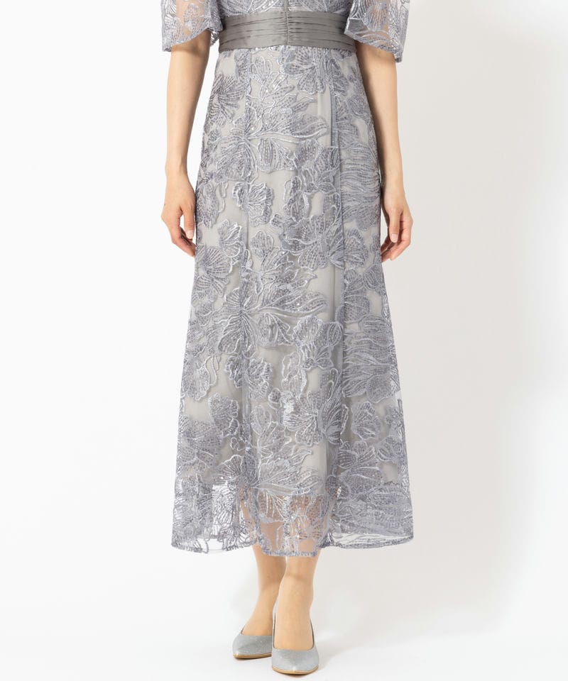 Leja レジャ フラワーレースシアーフリルマーメイドドレス ブルー系