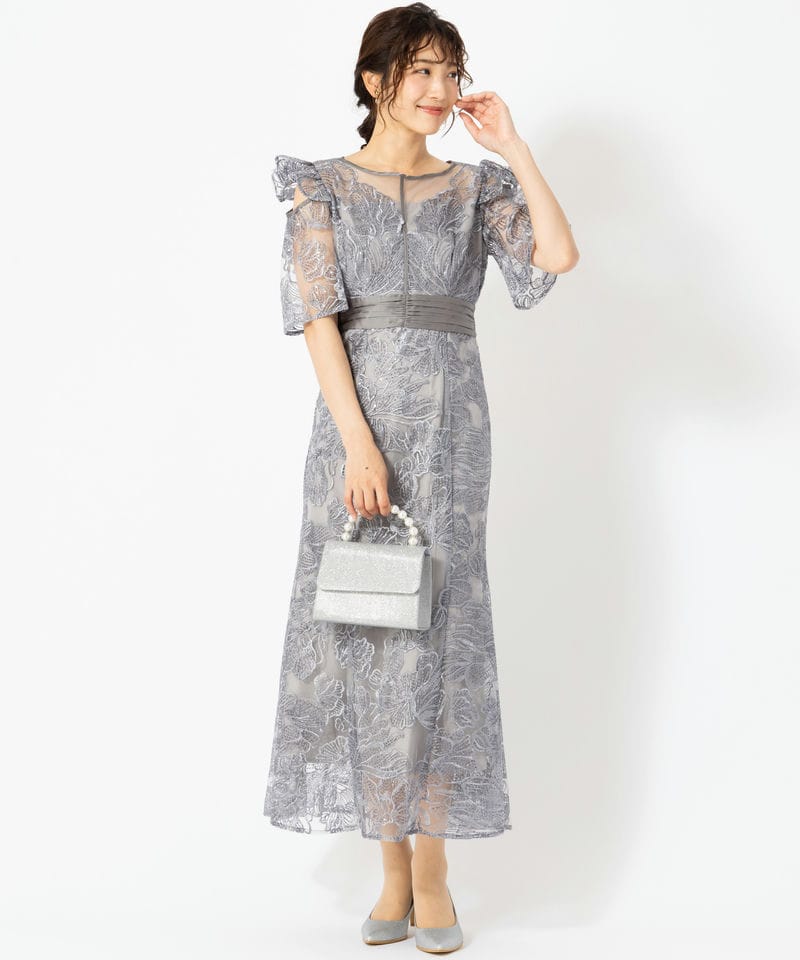 Leja レジャ フラワーレースシアーフリルマーメイドドレス ブルー系