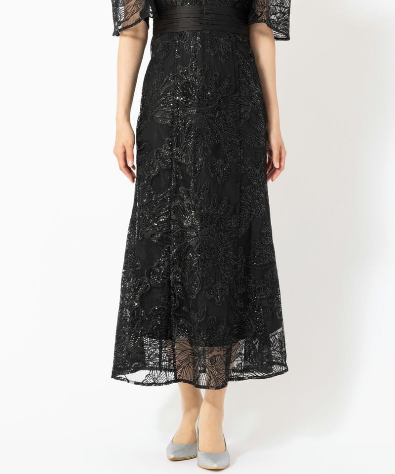 Leja レジャ フラワーレースシアーフリルマーメイドドレス ブラック系