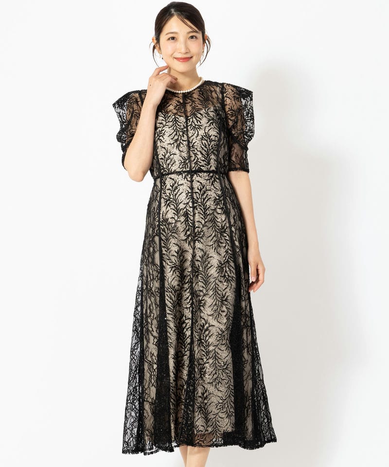 JILL STUART ジルスチュアート ラメコードレースバイカラードレス