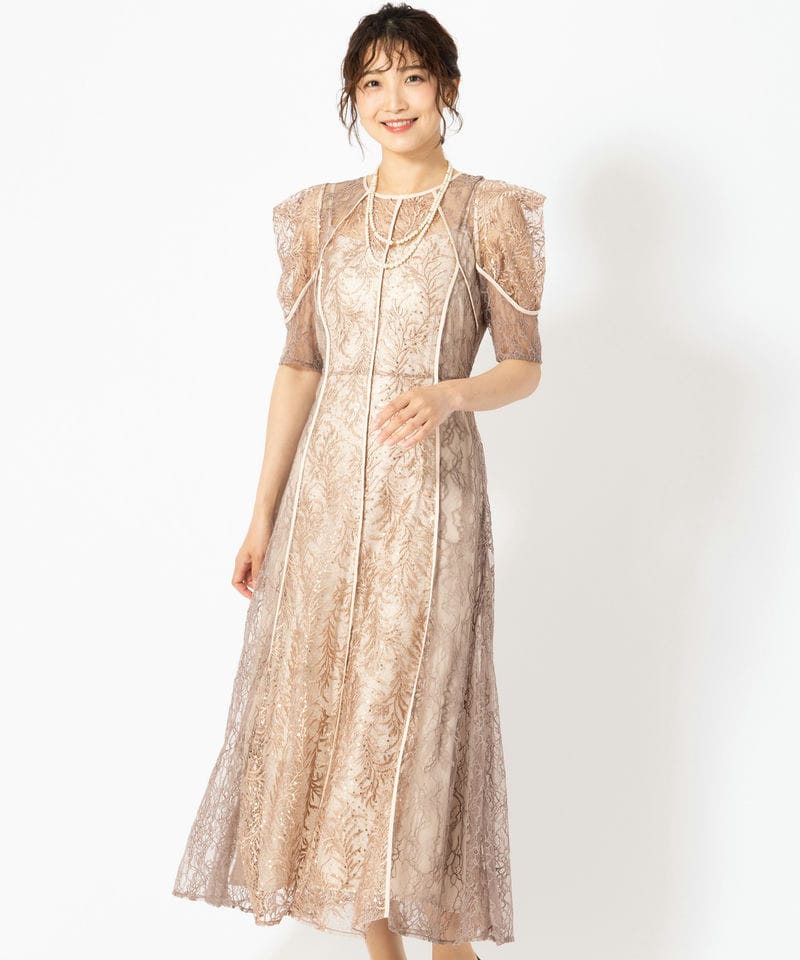 FRAY I.D フレイアイディー スパンコール刺繍レースドレス ブラウン系