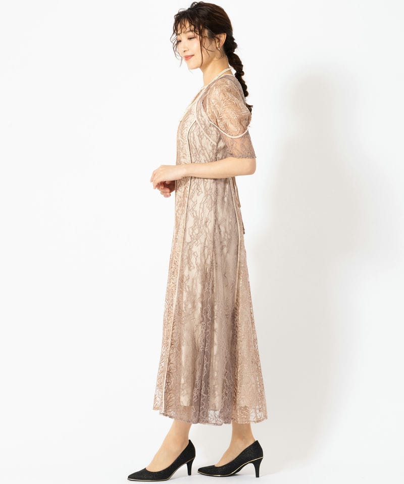 FRAY I.D フレイアイディー スパンコール刺繍レースドレス ブラウン系