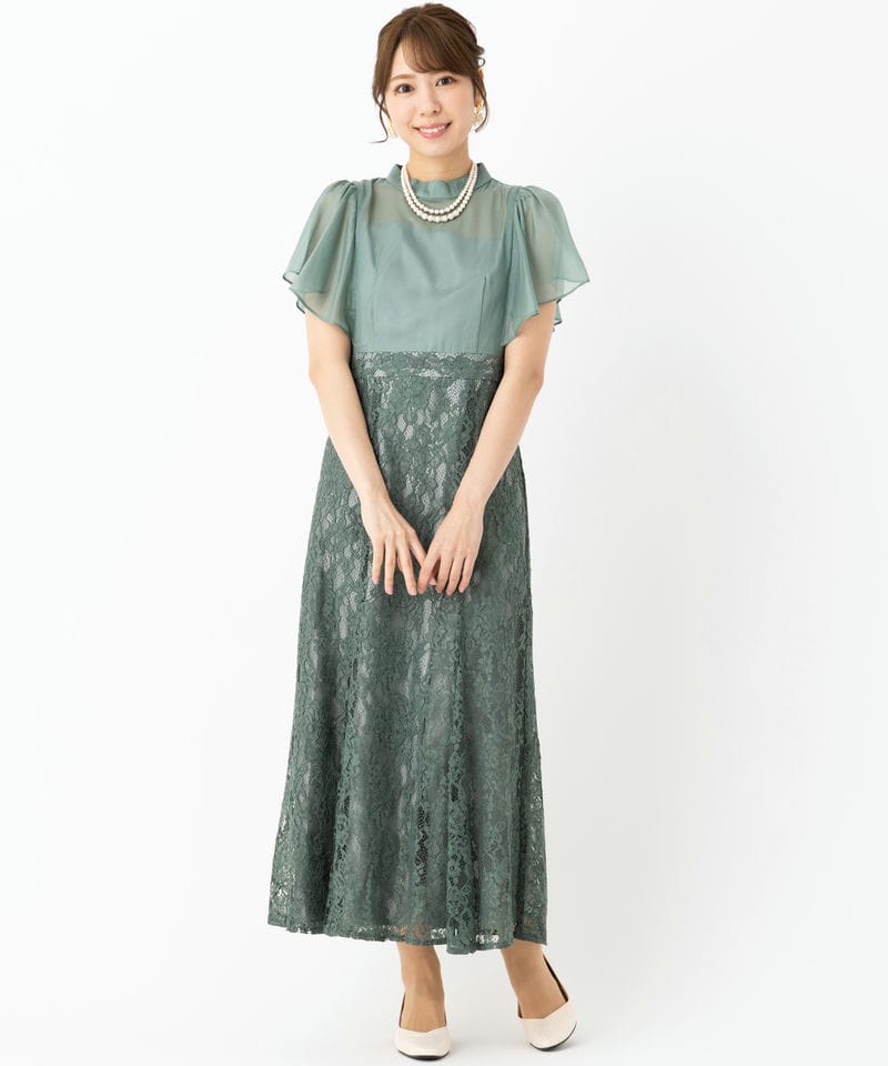 AIMER セットアップパーティードレス ダークグリーン M 新品未使用 Aimer エメ フレアスリーブマーメイドラインドレス グリーン系 | 結婚
