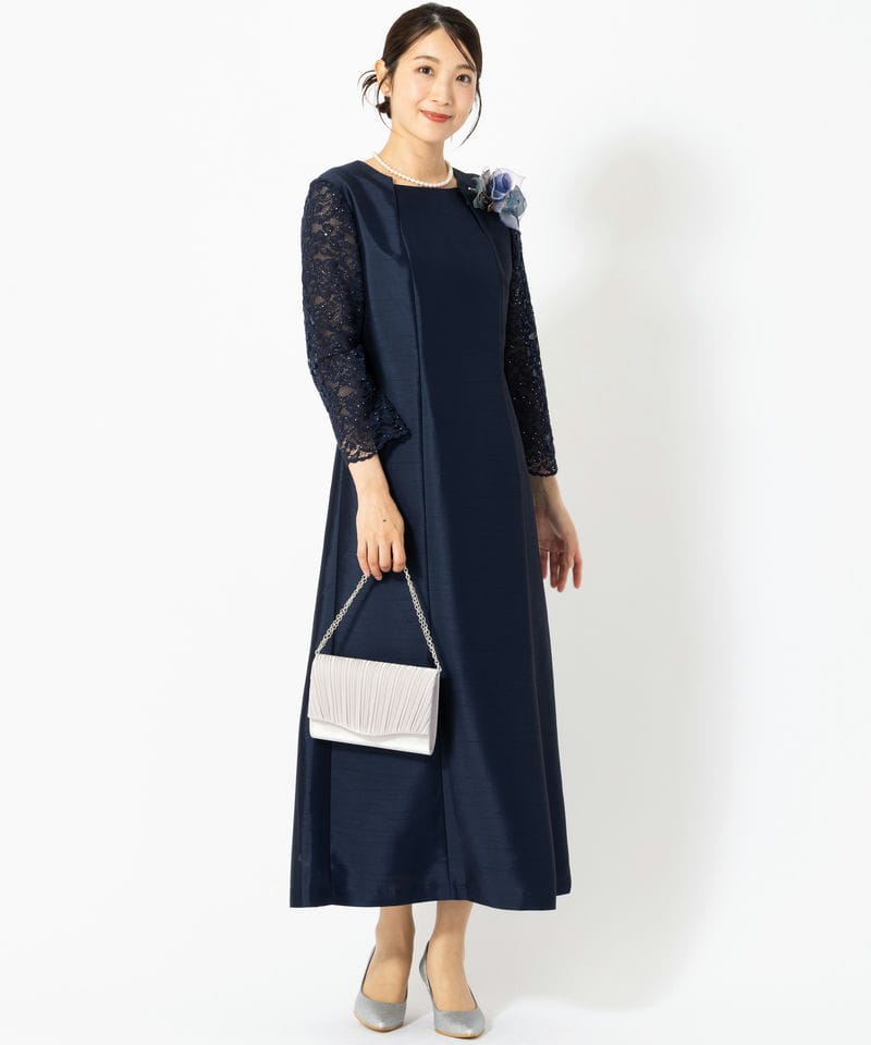 東京ソワール 【マザーズドレス】レーススリーブのロングフォーマル