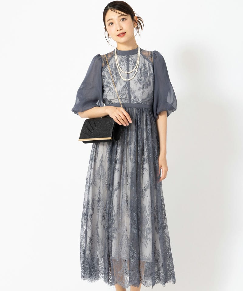 Select Shop 【ドレス3点セット】総レースハイネックバルーンスリーブ