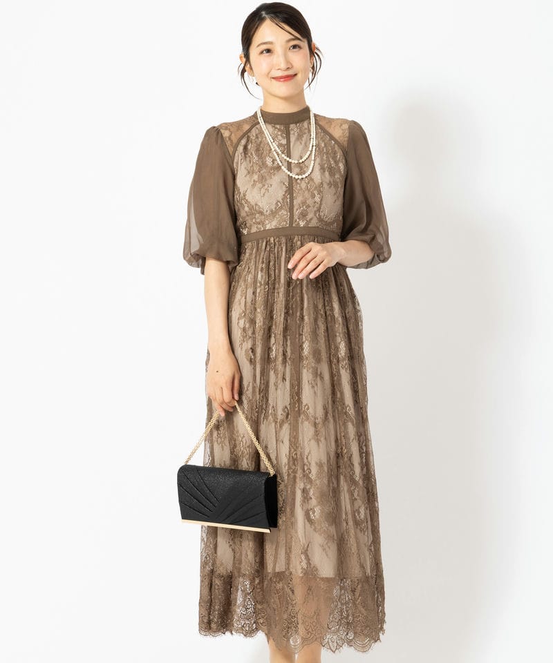 Select Shop 【ドレス3点セット】総レースハイネックバルーンスリーブ