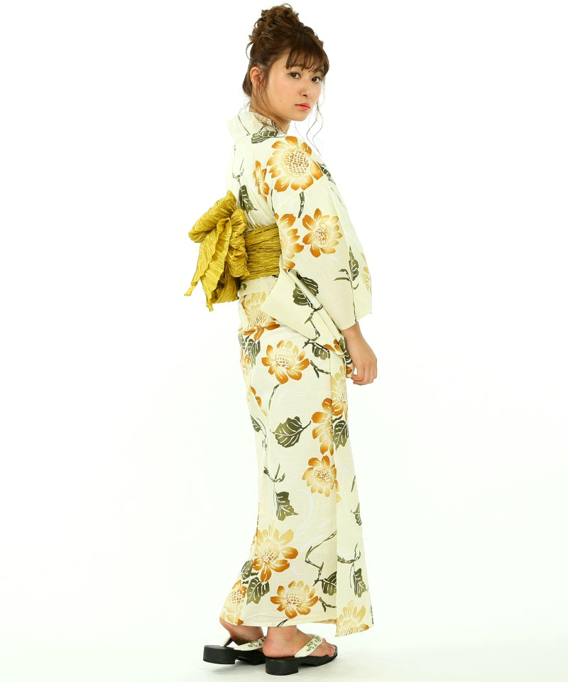 utatane 【浴衣・下駄セット】うたたね「クリームに古典ひまわり
