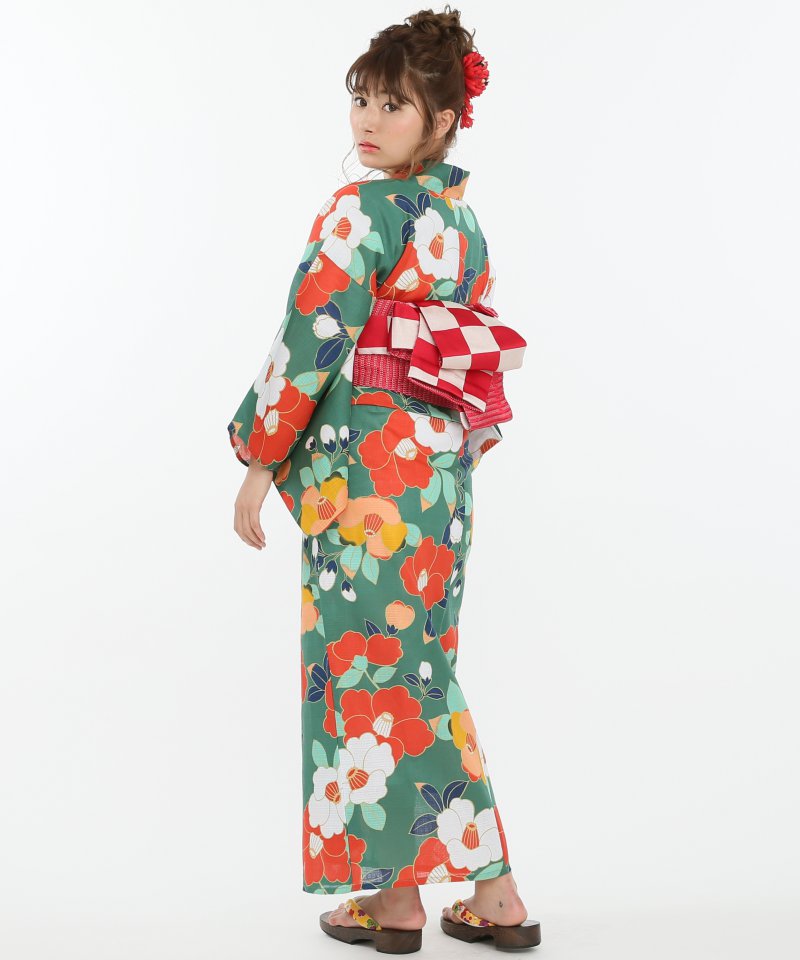 KIMONOMACHI 【浴衣・下駄セット】きものまち「椿」 グリーン系 | 結婚