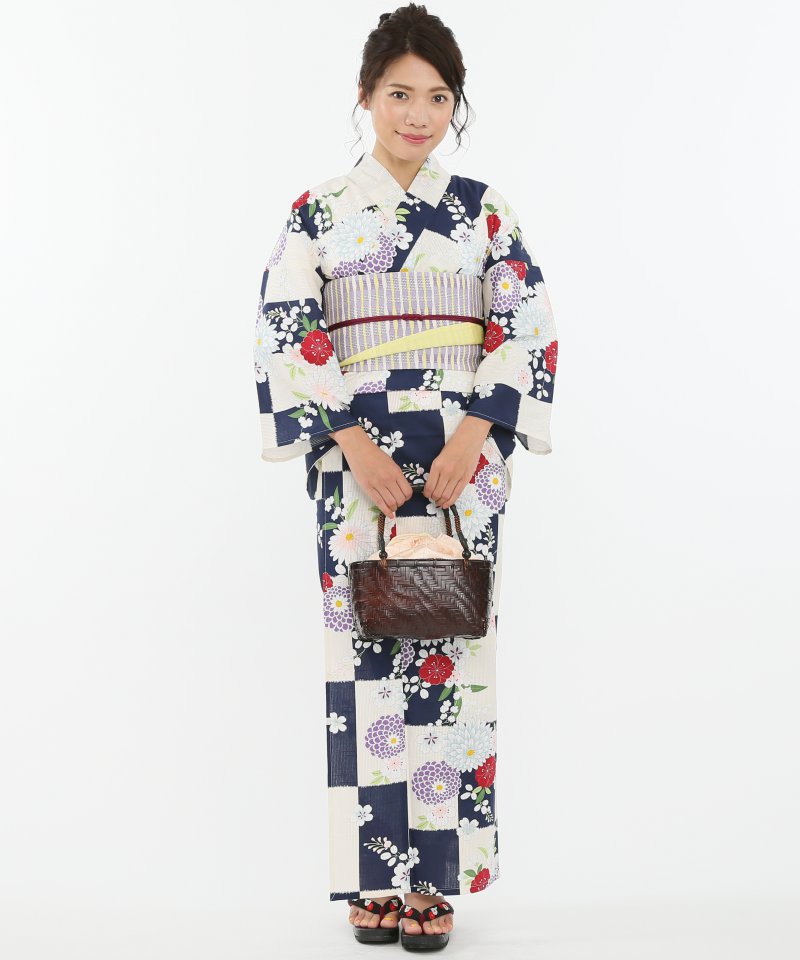 ふりふ 【浴衣フルセット】「市松に菊花」 ブラック系 | 結婚式