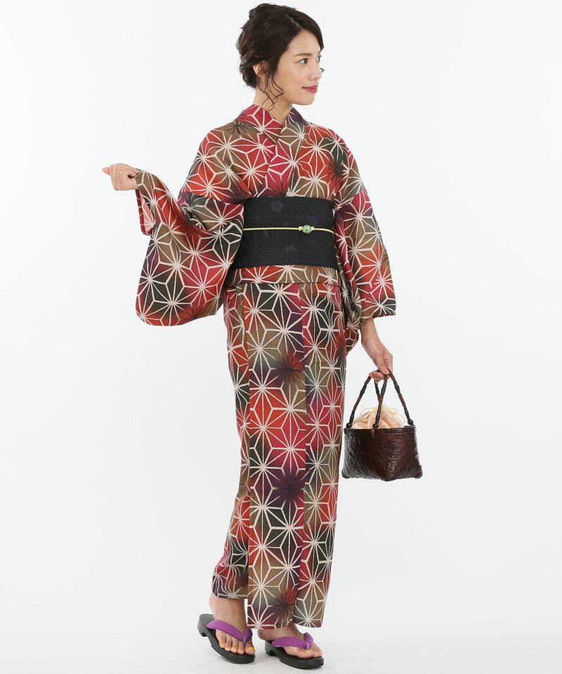 しゃら 【浴衣フルセット】簡易着付け浴衣「麻の葉」 レッド系 | 結婚