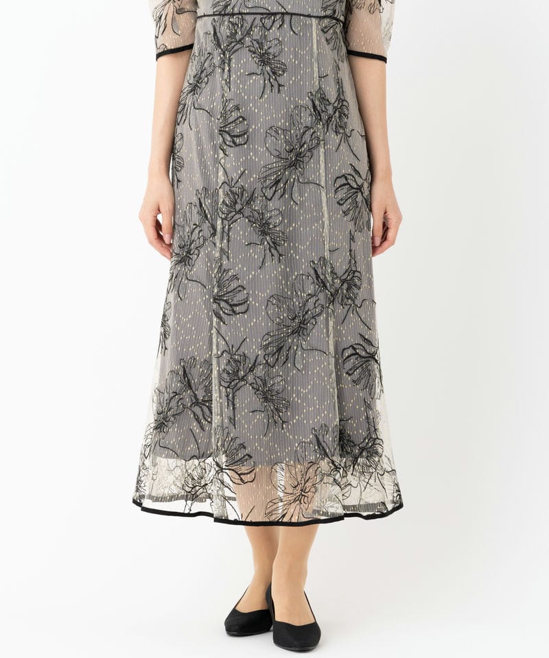 Leja レジャ 花柄刺繍レースフロントバックリボンパフスリーブドレス