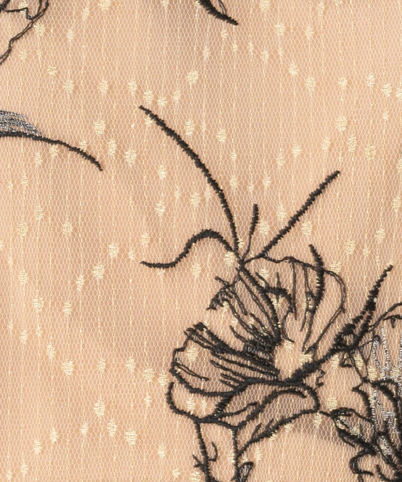 Leja レジャ 花柄刺繍レースフロントバックリボンパフスリーブドレス
