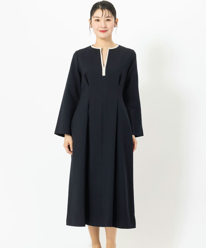SHIPS シップス ダブルクロスウエストタックAラインワンピース 