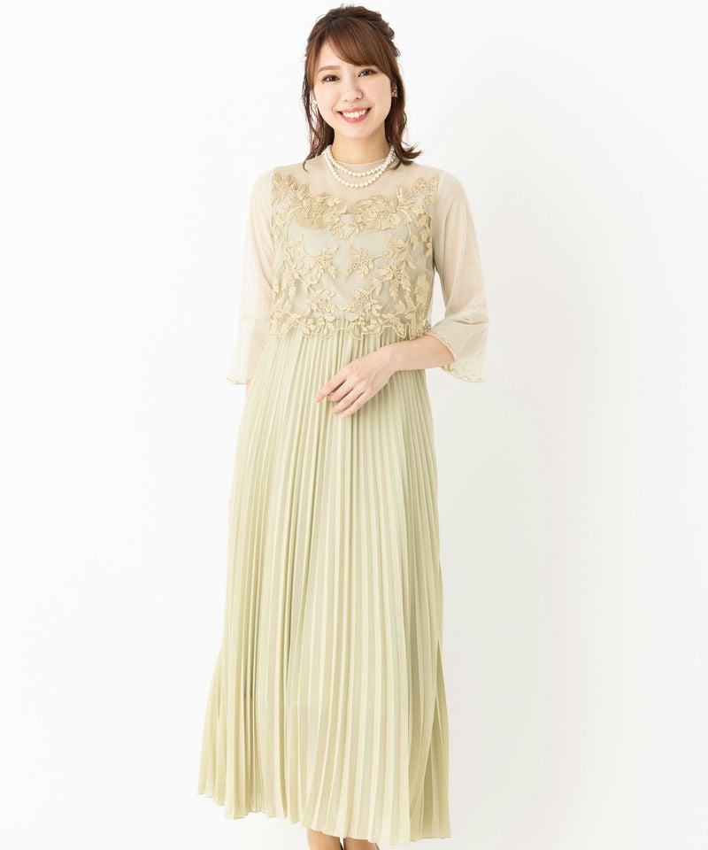 Dorry Doll ドリードール メロースリーブ×プリーツドレス イエロー系