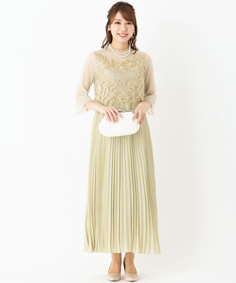 Dorry Doll ドリードール メロースリーブ×プリーツドレス イエロー系