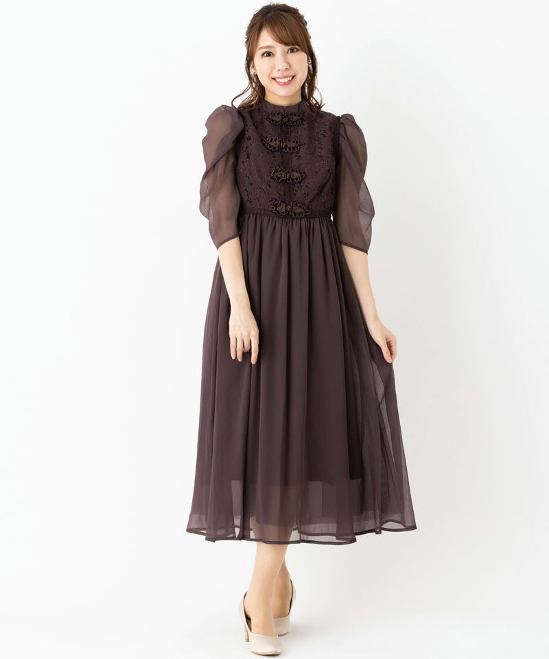 etoll. エトル チャイナモチーフフレアドレス その他 x ブラウン系
