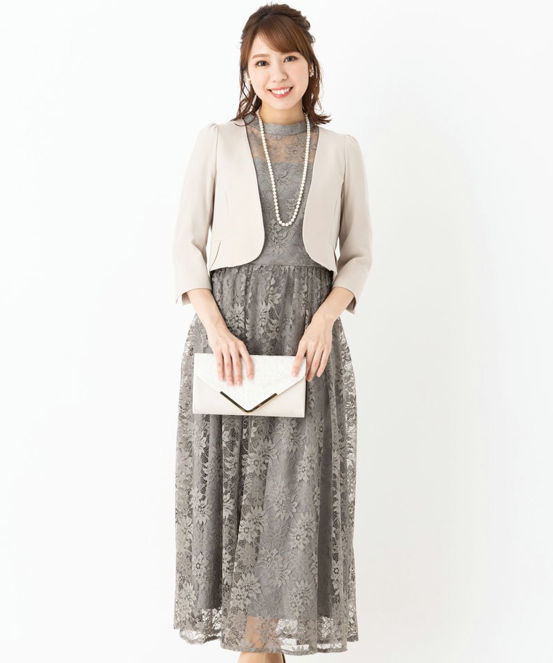 Leja レジャ チェックスパンコールリボンワンピースドレス グレー系