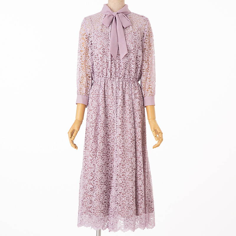 LilyBrown リリーブラウン ウエストクロスラメレースドレス ピンク系