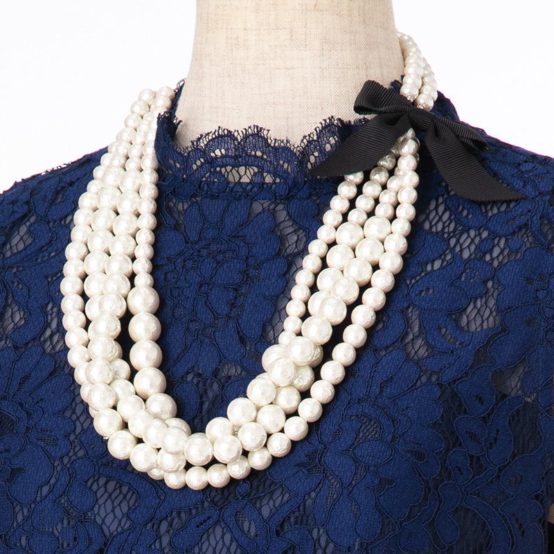 LANVIN en Bleu ランバンオンブルー リボンパールロングネックレス 