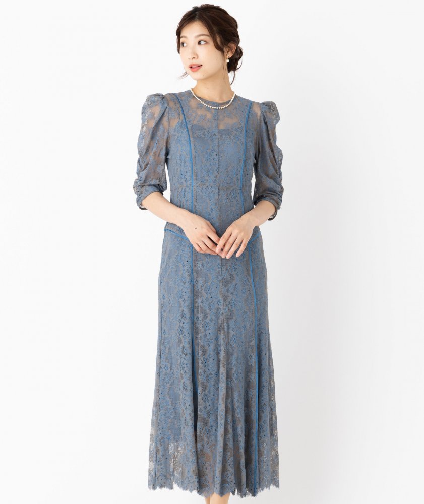 FRAY I.D フレイアイディー パイピングフラワーレースドレス ブルー系