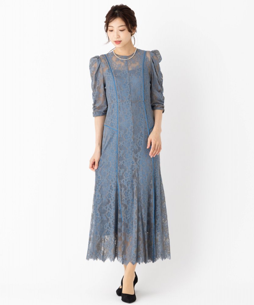 FRAY I.D フレイアイディー パイピングフラワーレースドレス ブルー系