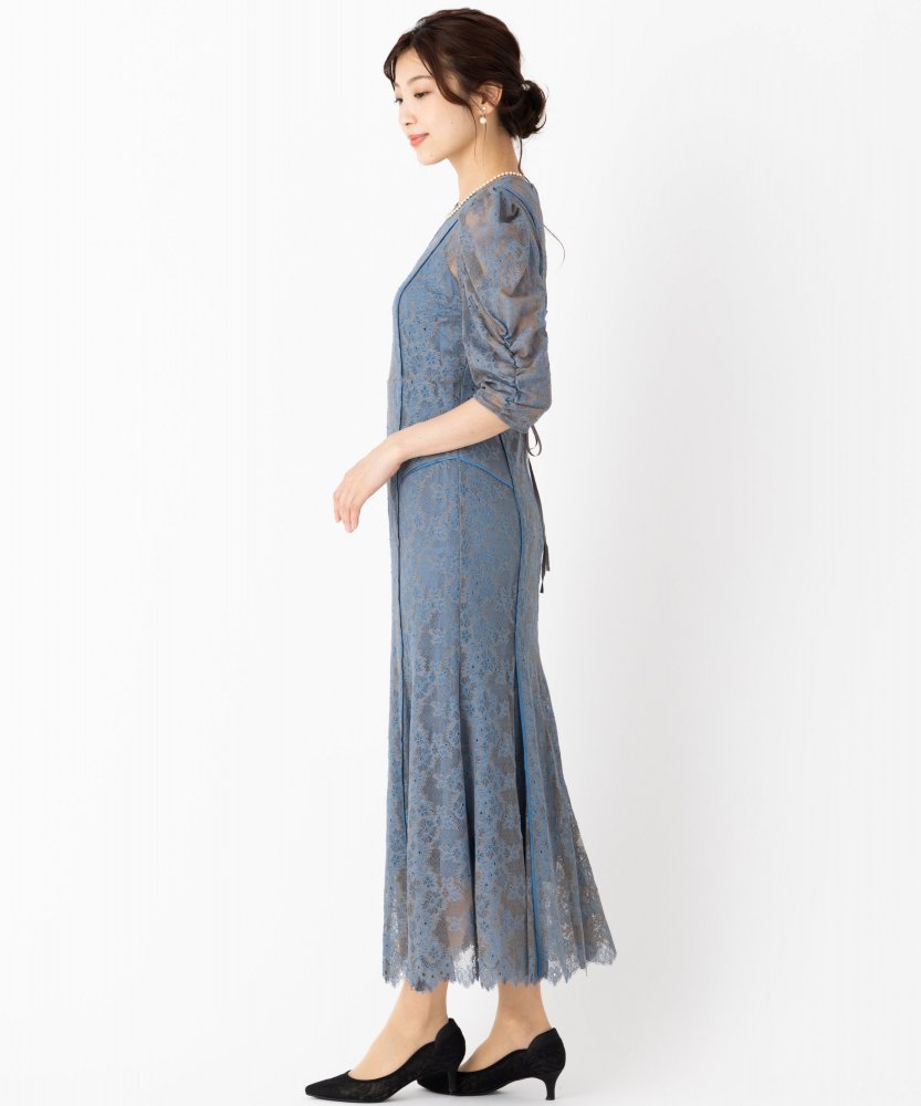 FRAY I.D フレイアイディー パイピングフラワーレースドレス ブルー系