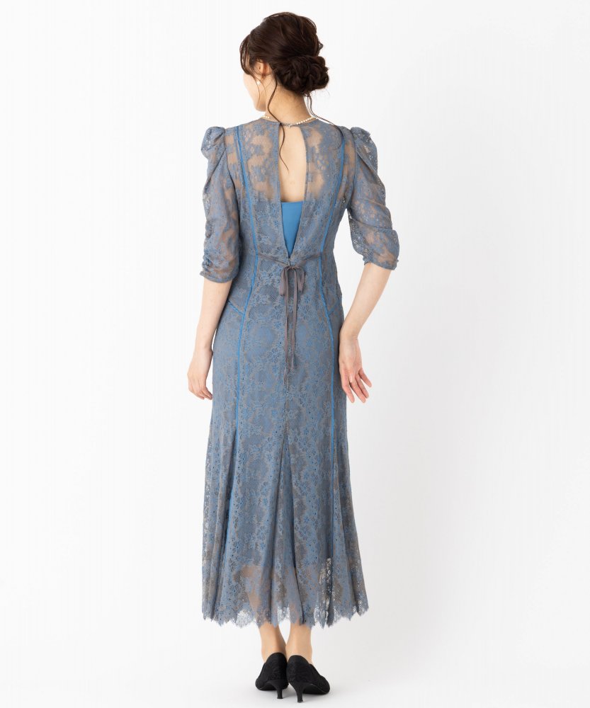 FRAY I.D フレイアイディー パイピングフラワーレースドレス ブルー系