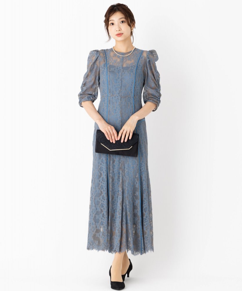 FRAY I.D フレイアイディー パイピングフラワーレースドレス ブルー系