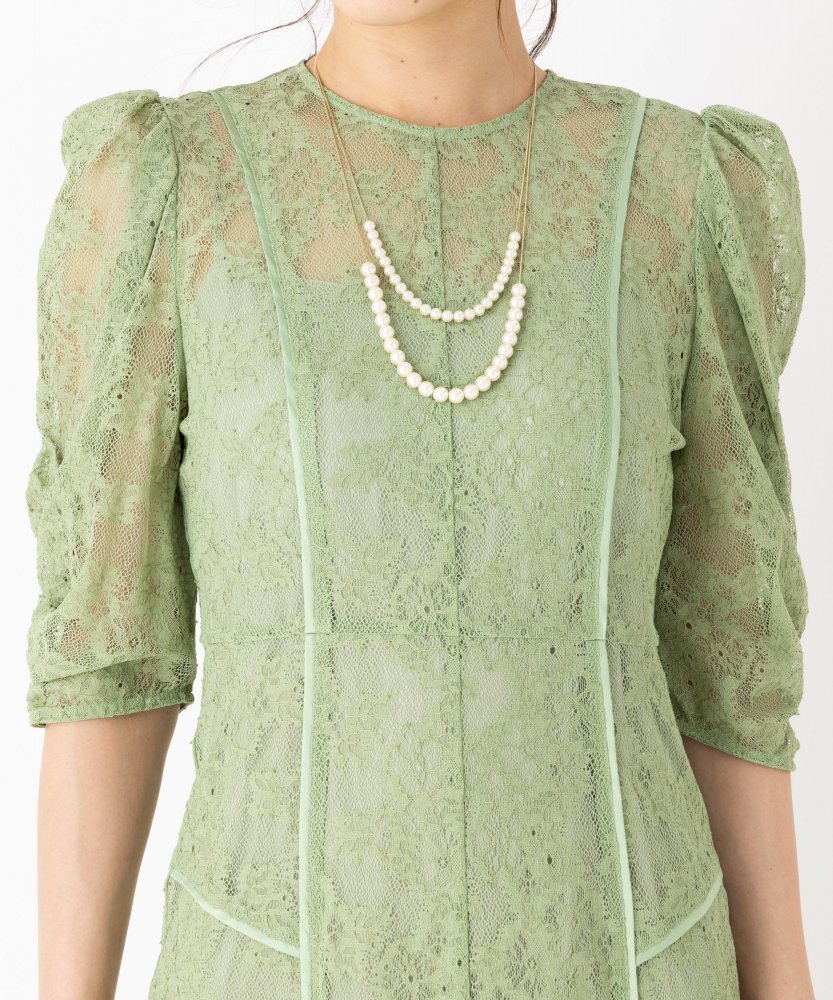 FRAY I.D フレイアイディー パイピングフラワーレースドレス グリーン