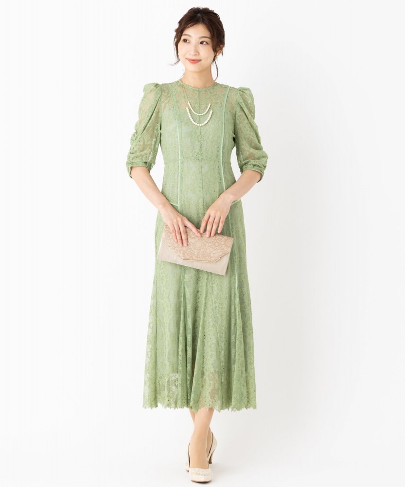 FRAY I.D フレイアイディー パイピングフラワーレースドレス グリーン