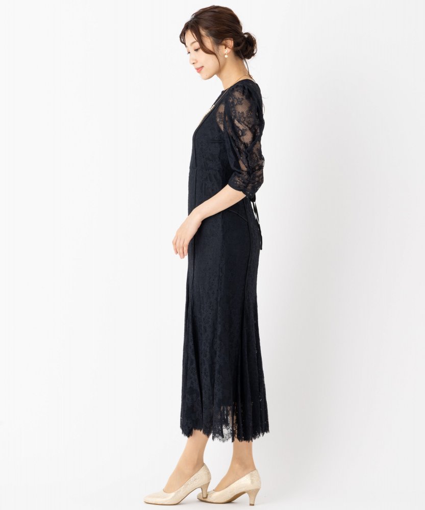 FRAY I.D フレイアイディー パイピングフラワーレースドレス ブラック