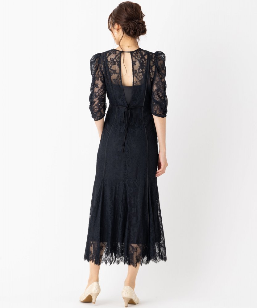 FRAY I.D フレイアイディー パイピングフラワーレースドレス ブラック