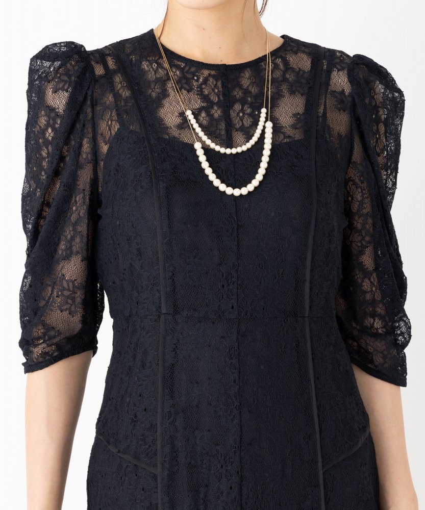 FRAY I.D フレイアイディー パイピングフラワーレースドレス ブラック