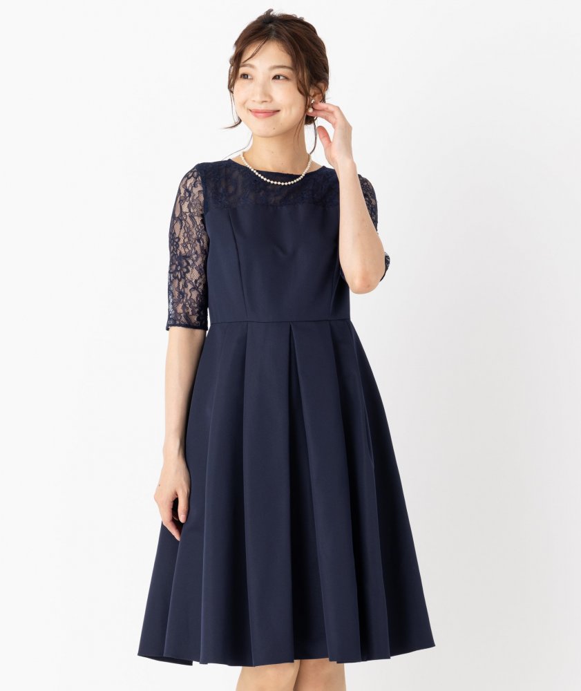 Aimer エメ ダミアレース7分袖ドレス ネイビー系 | 結婚式パーティーの