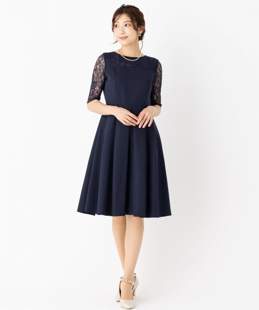 Aimer エメ ダミアレース7分袖ドレス ネイビー系 | 結婚式パーティーの